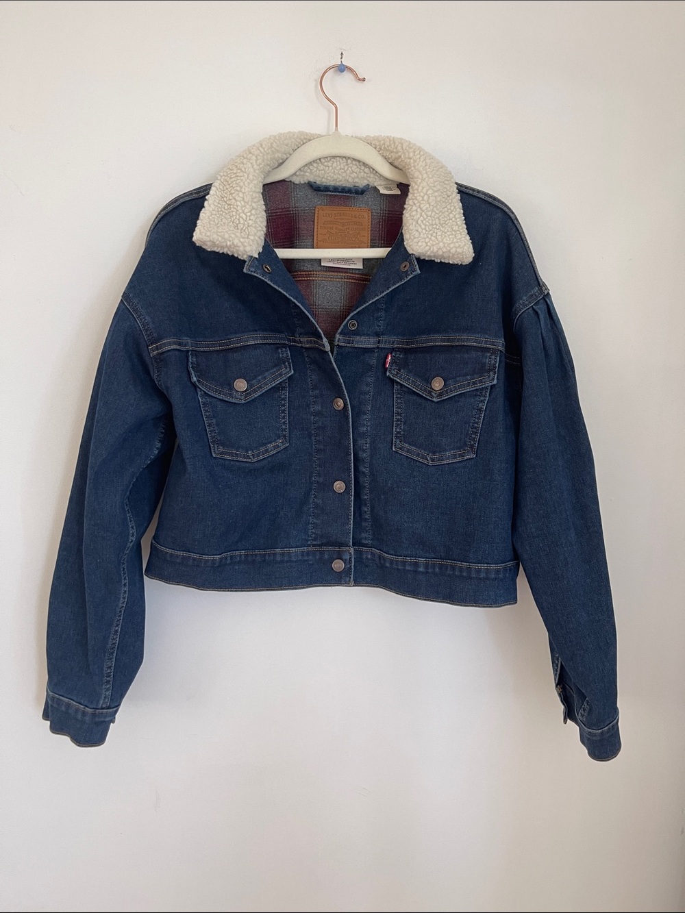 Levi's Dark Blue Denim Jacket with Cream Sherpa Collar